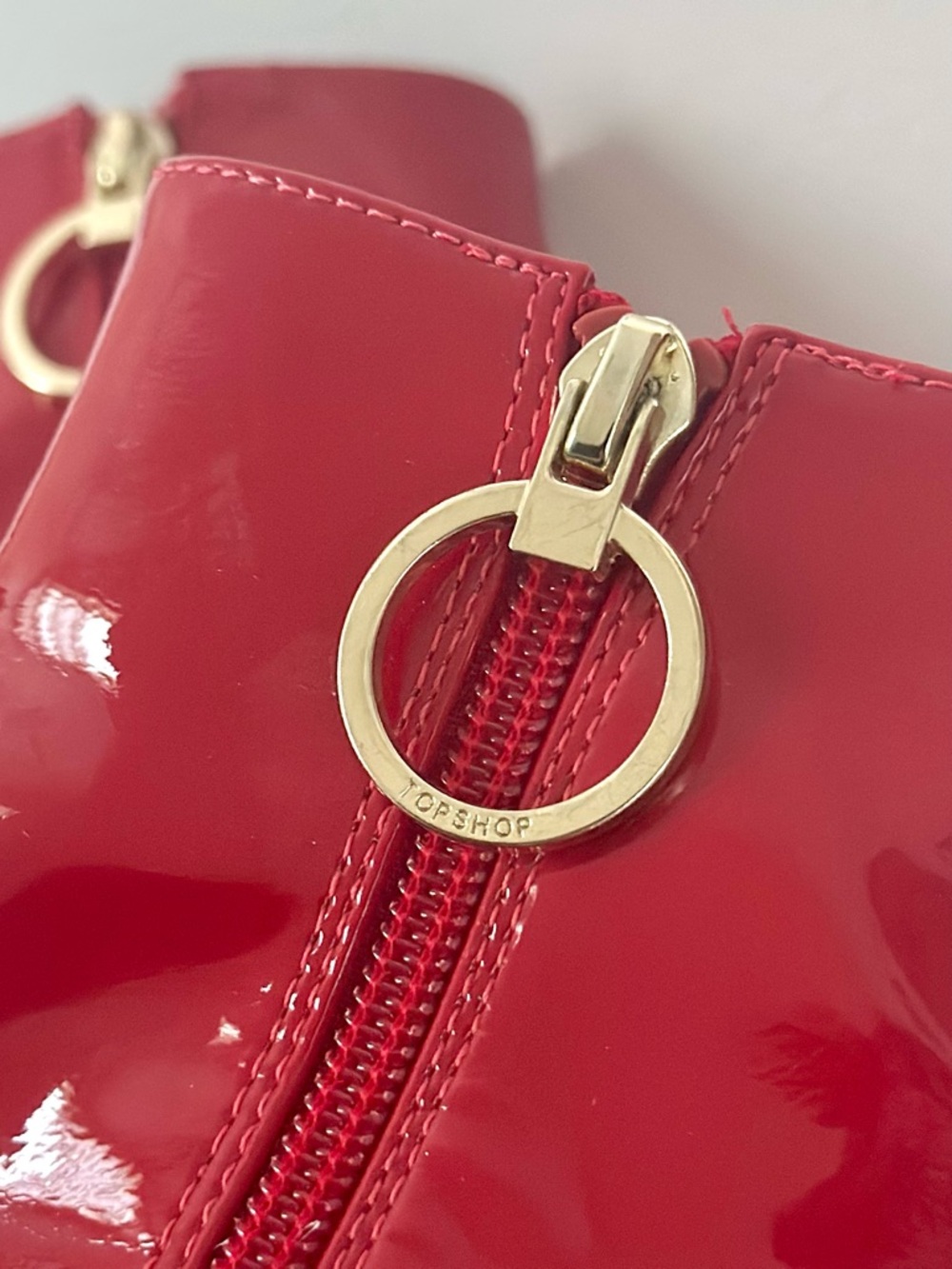 TOPSHOP Bright Red Patent Block Heel Ankle Boots - Picture 8 of 11